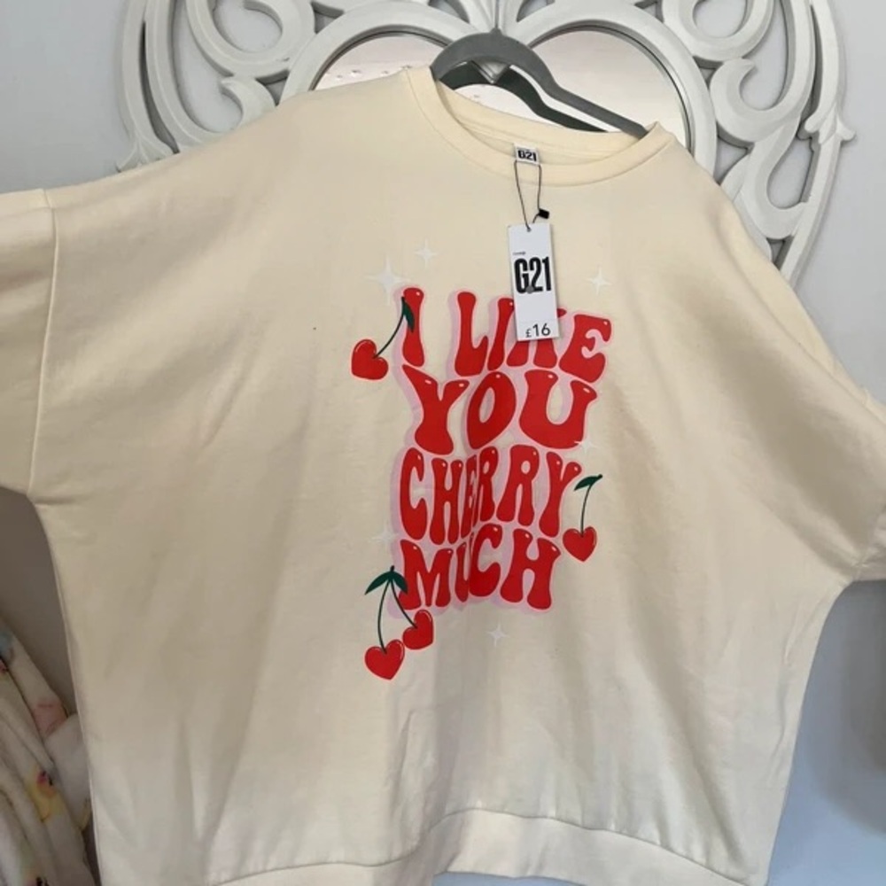 Forever 21 Cream Top with Red Cherry Design